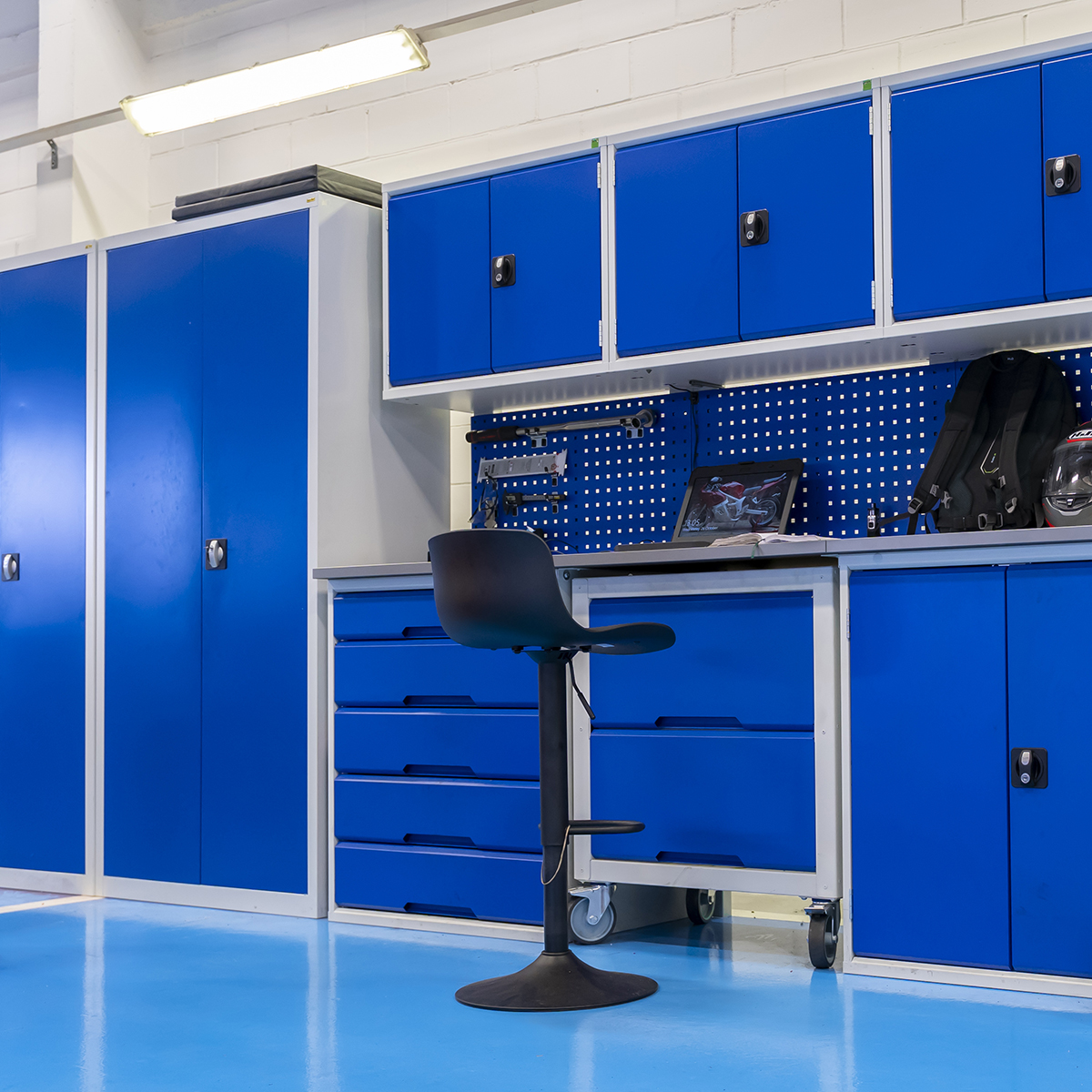 bott verso workplace storage in bright blue - workplace cupboards - workplace shelving