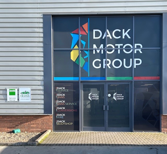 dack motor group headquarters exterior entrance - an official bott service partner for van racking