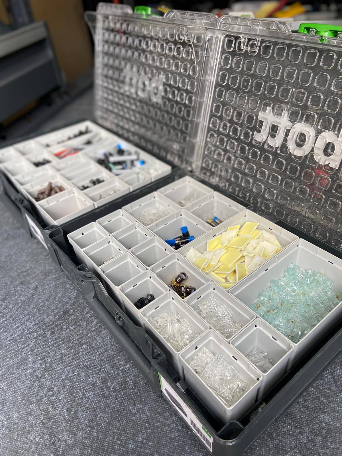 two open box boxes with compartments for small items - small parts storage