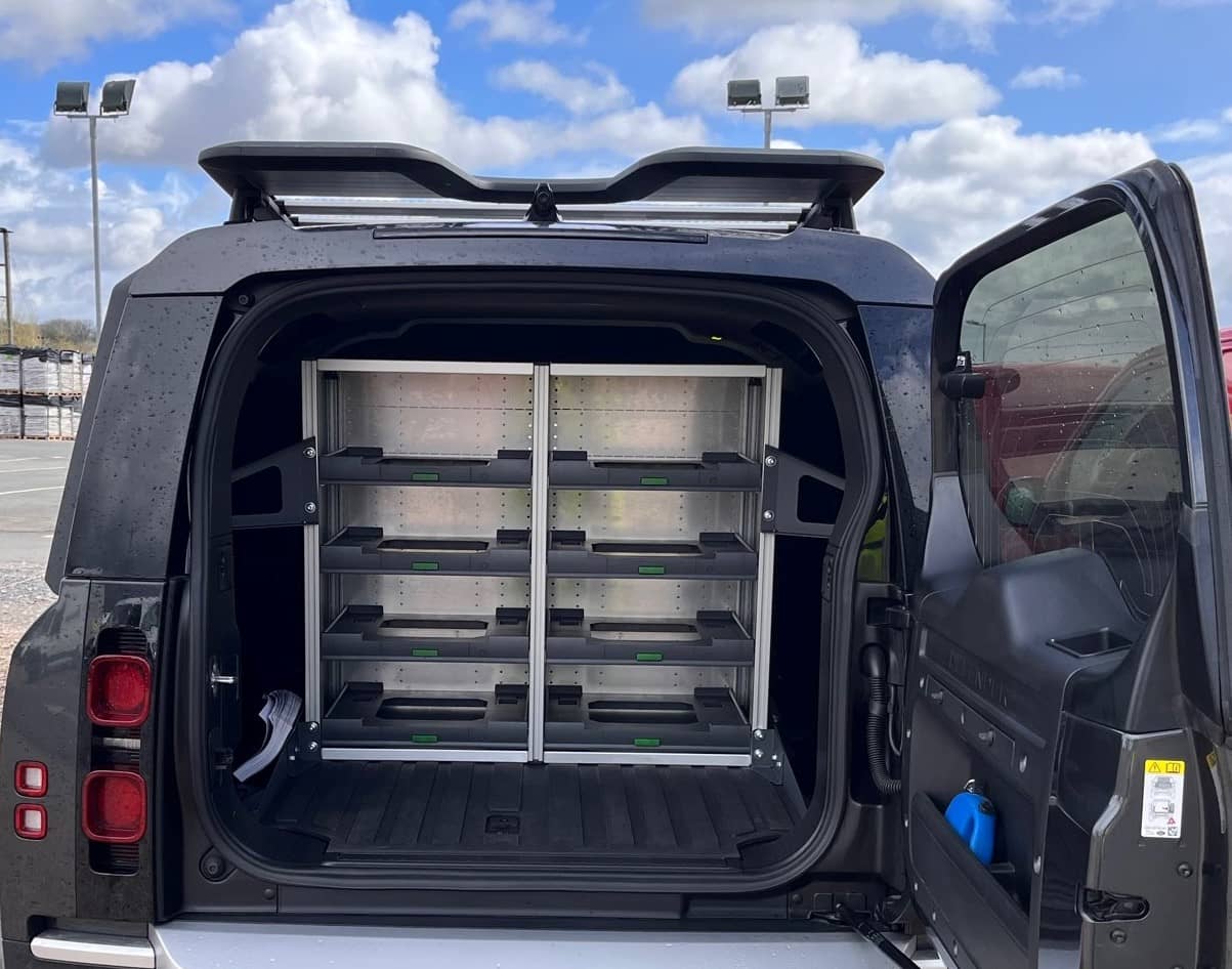 rear view of van fitted with bott van racking & van shelving